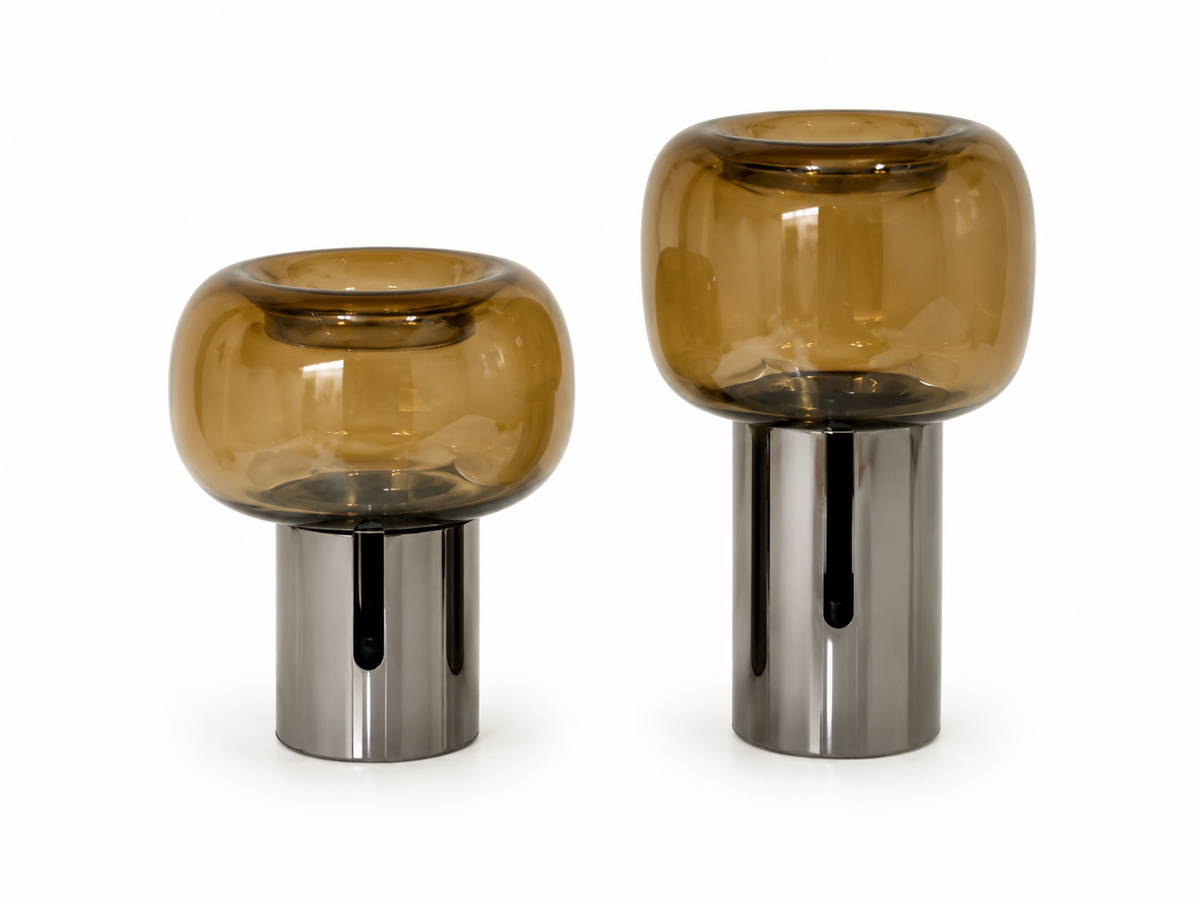 Amber Glass Mushroom Vases