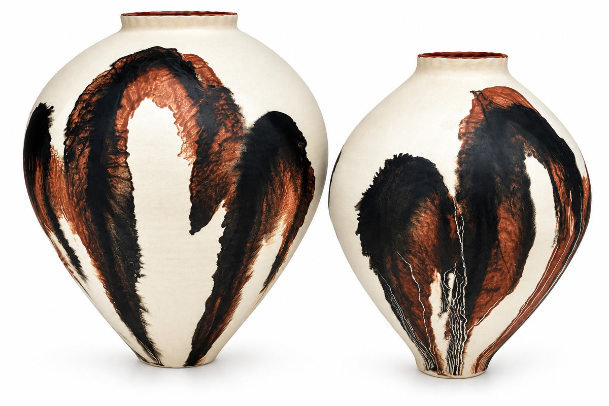 Artisan Copper Brush Ceramic Vases