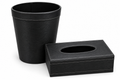 Black Textured Leather Tissue Box & Wastebasket Set