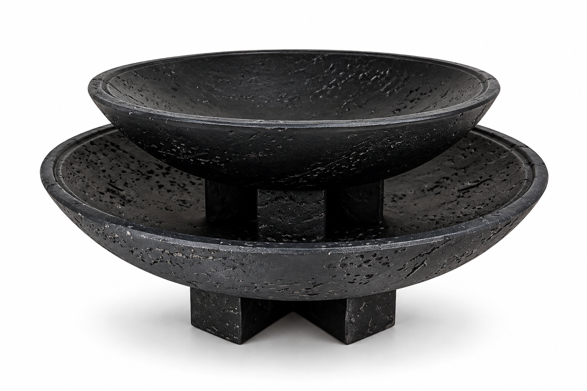 Black Textured Two-Tier Decorative Bowl Stand