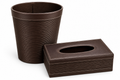 Espresso Textured Leather Tissue Box & Wastebasket Set