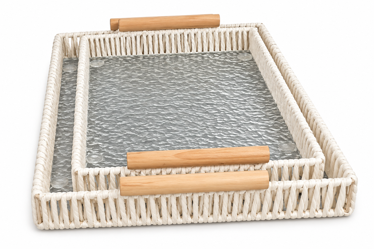 Luna Woven Glass Tray Set RECTANGLE-SET OF 2