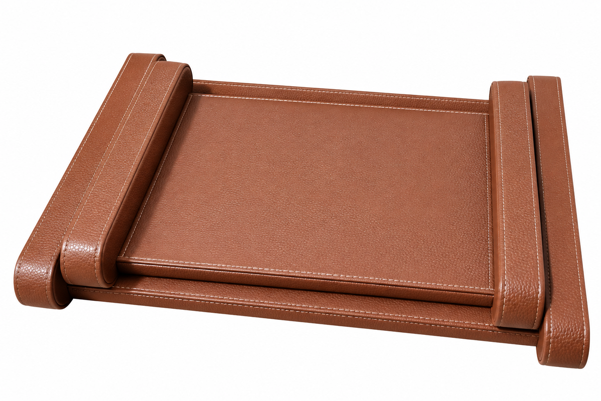 Brown Leather-Look Serving Tray Set