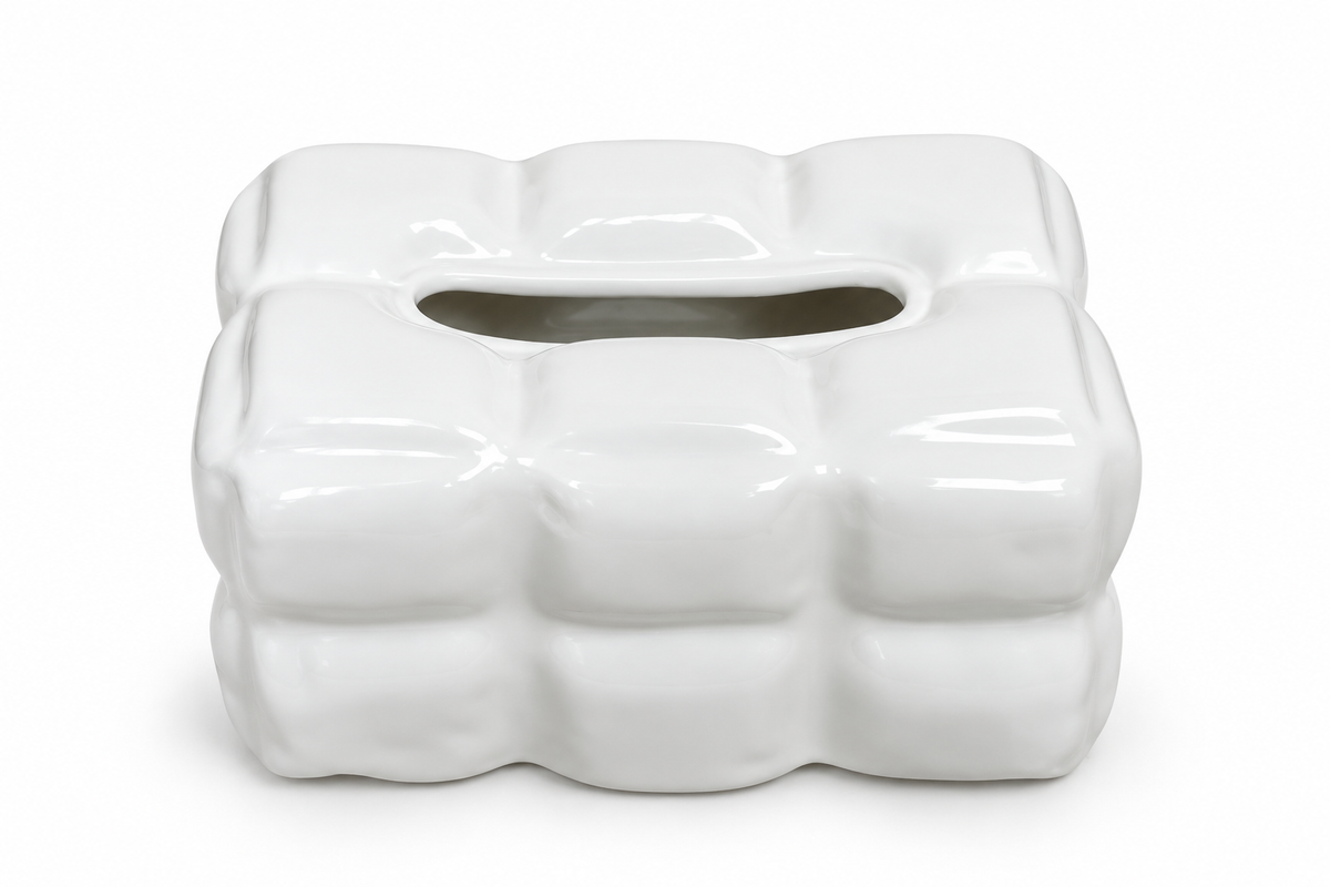 White Cushion-Style Ceramic Tissue Box Cover