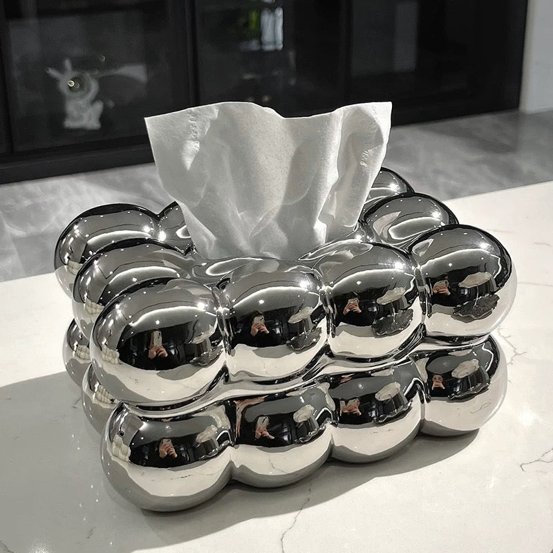 Bubbly silver tissue box