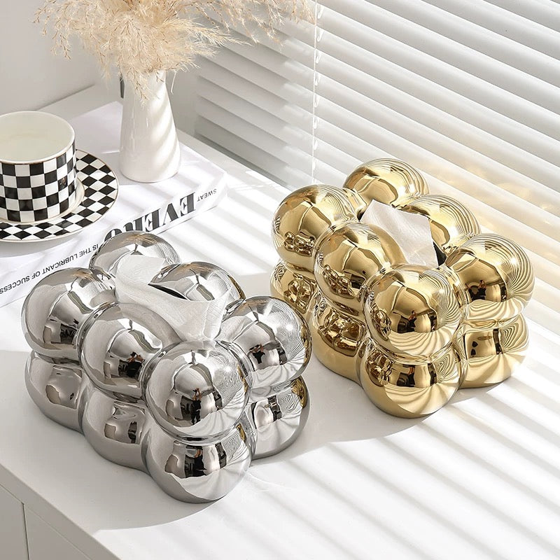 Gold bubbly tissue box