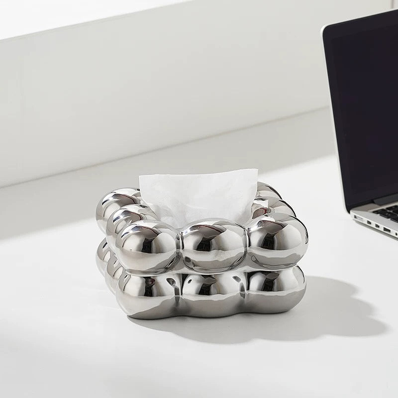 Bubbly silver tissue box