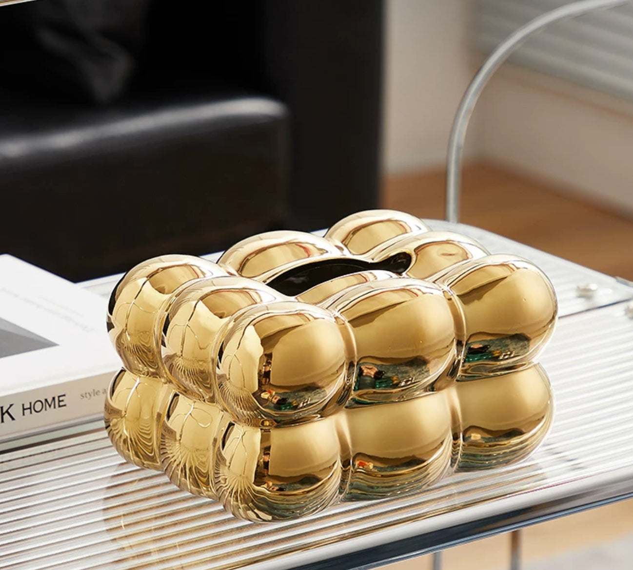 Gold bubbly tissue box