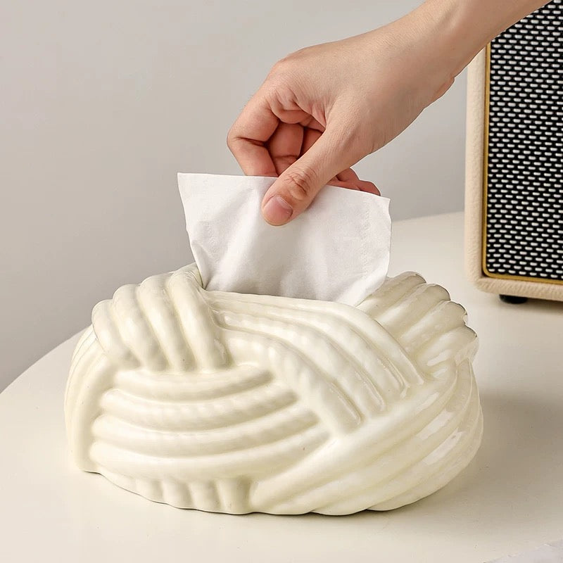 White knit knot tissue box