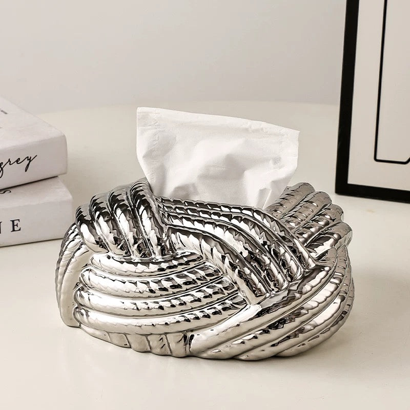 Silver knit knot tissue box