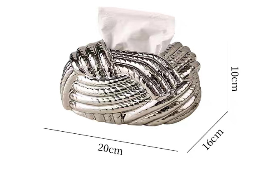 Silver knit knot tissue box