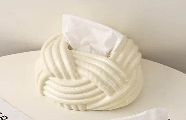White knit knot tissue box