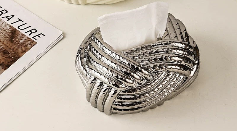 Silver knit knot tissue box