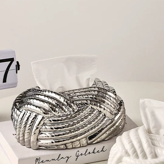 Silver knit knot tissue box