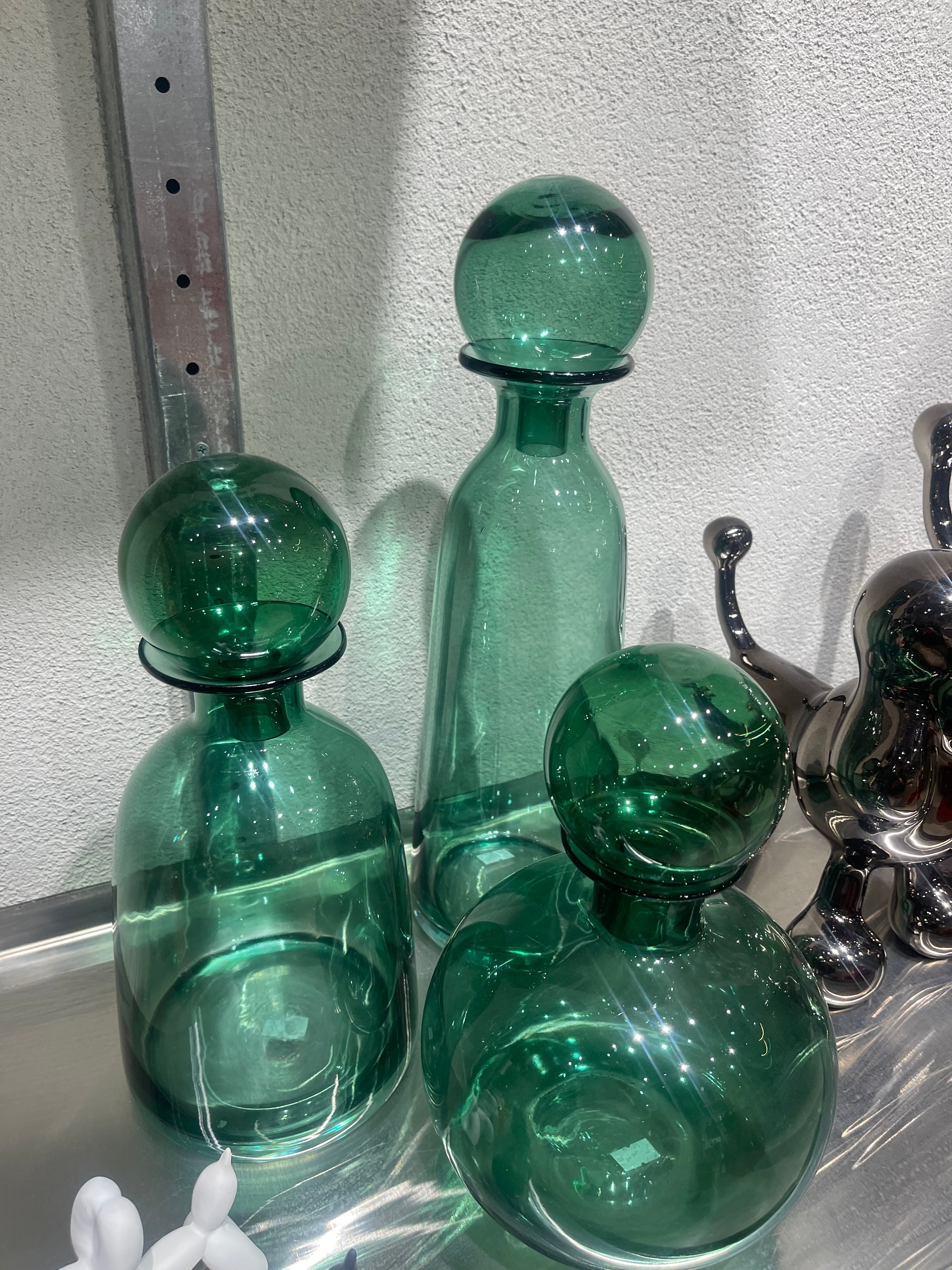 Green glass vase set