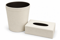 Ivory Textured Leather Tissue Box & Wastebasket Set-pattern
