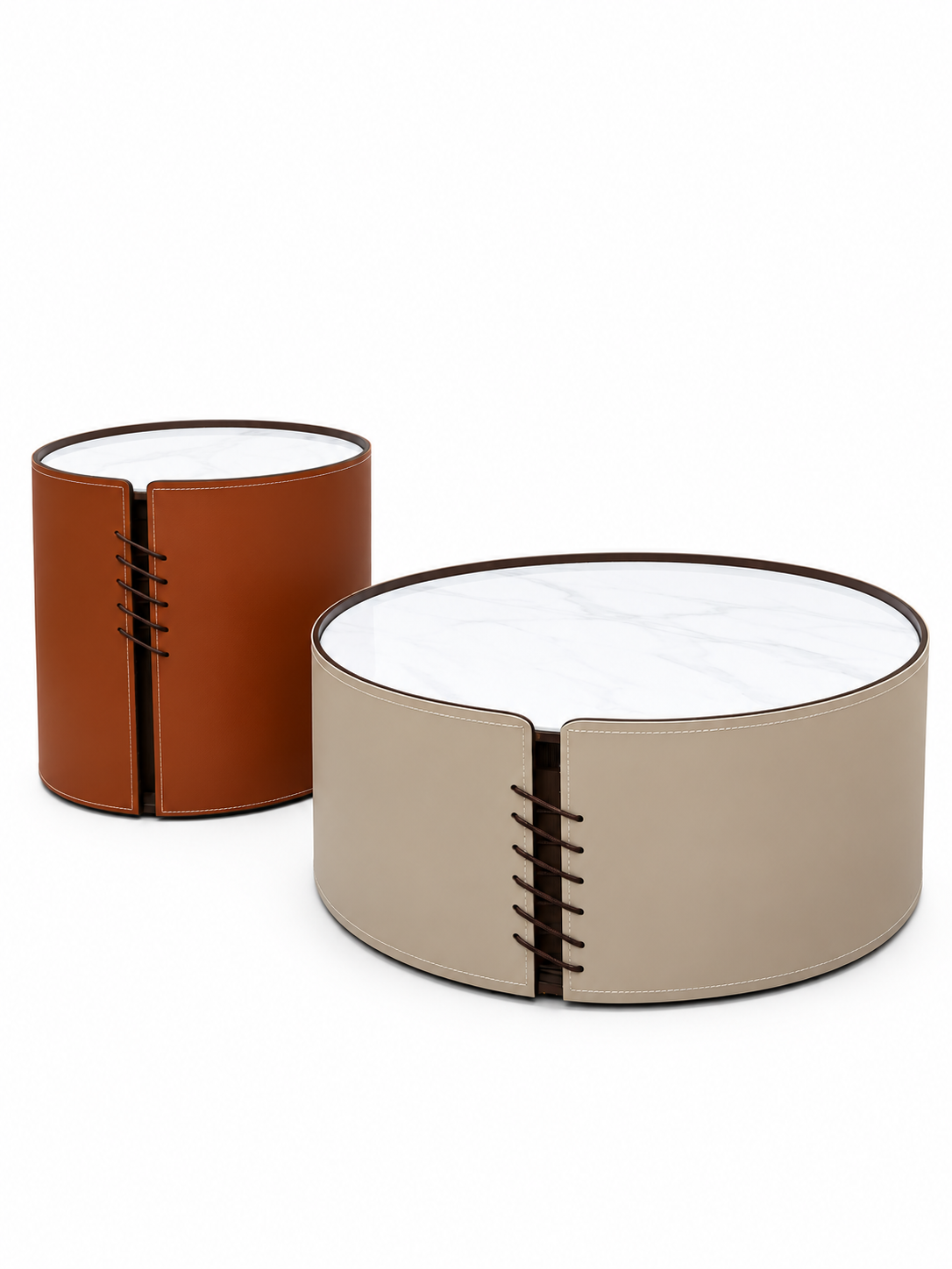 Lace Leather Round Coffee Tables – Set of 2
