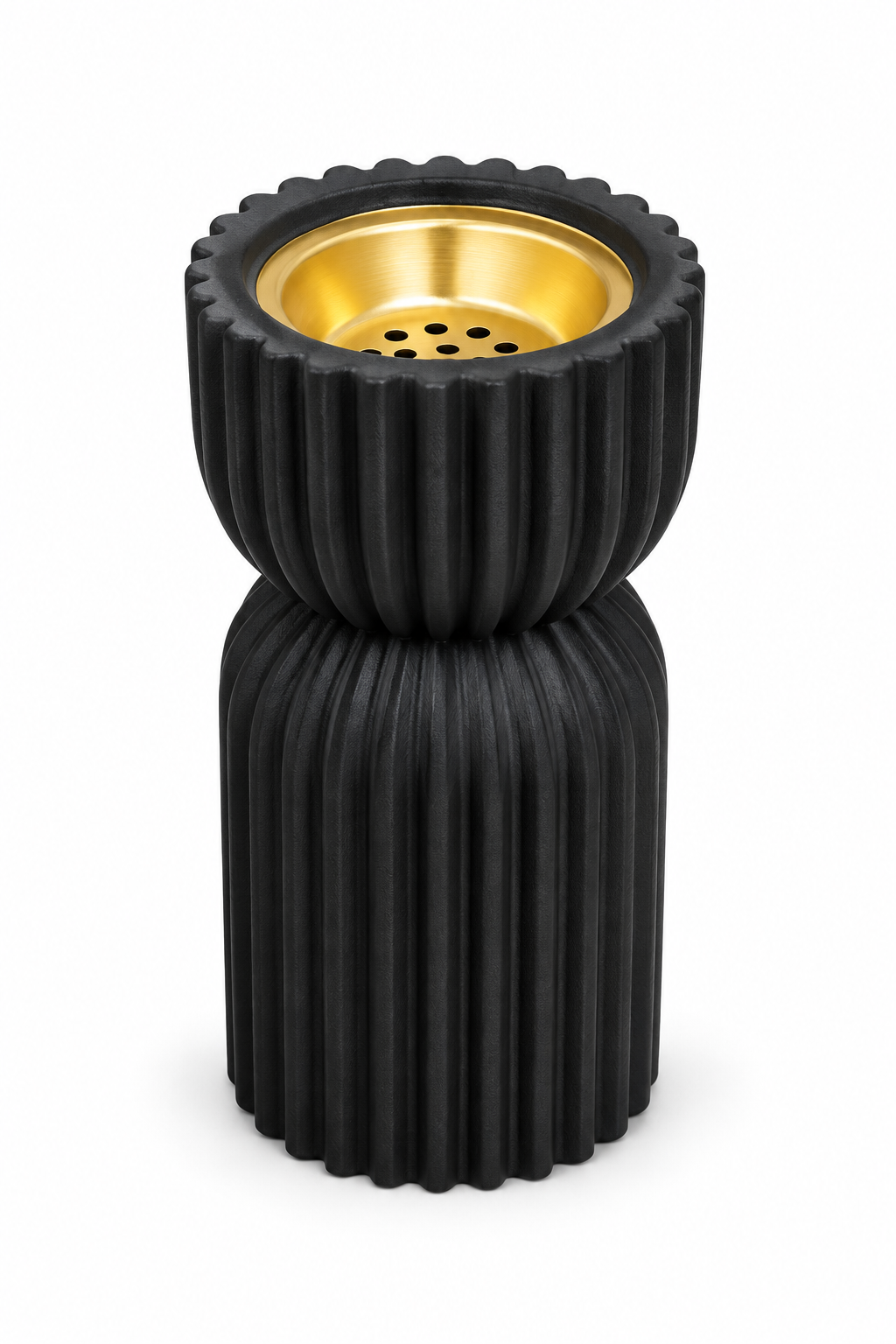 Black Ribbed Decorative Candle Holder with Gold Interior