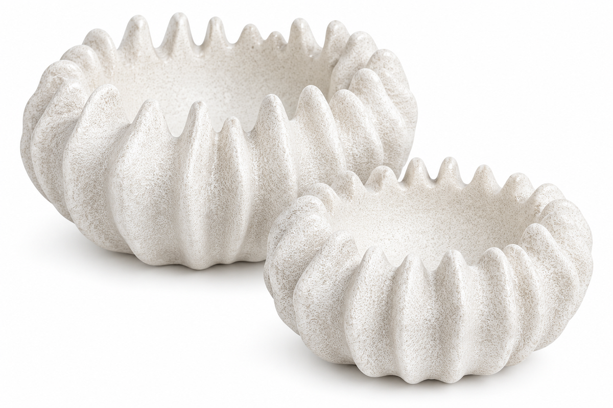 White Ribbed Organic Bowls – Set of Two