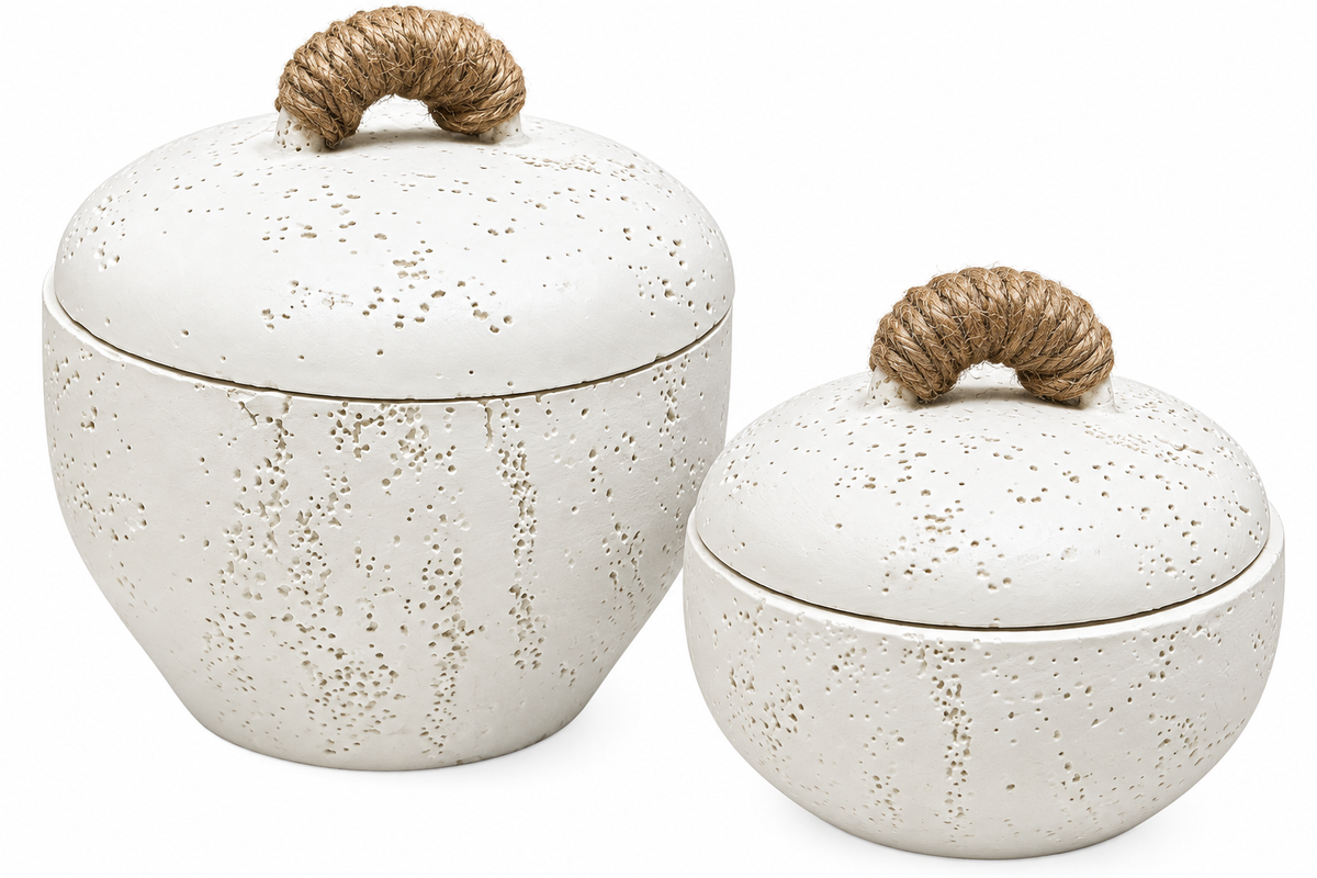 White Textured Lidded Storage Jars