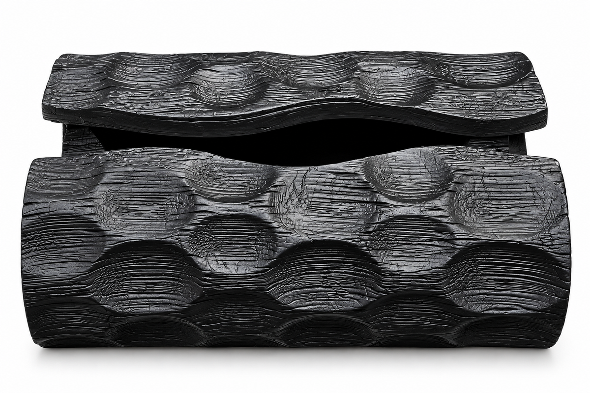 Black Textured Wave Tissue Box Cover