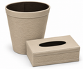 Beige Textured Leather Tissue Box & Wastebasket Set