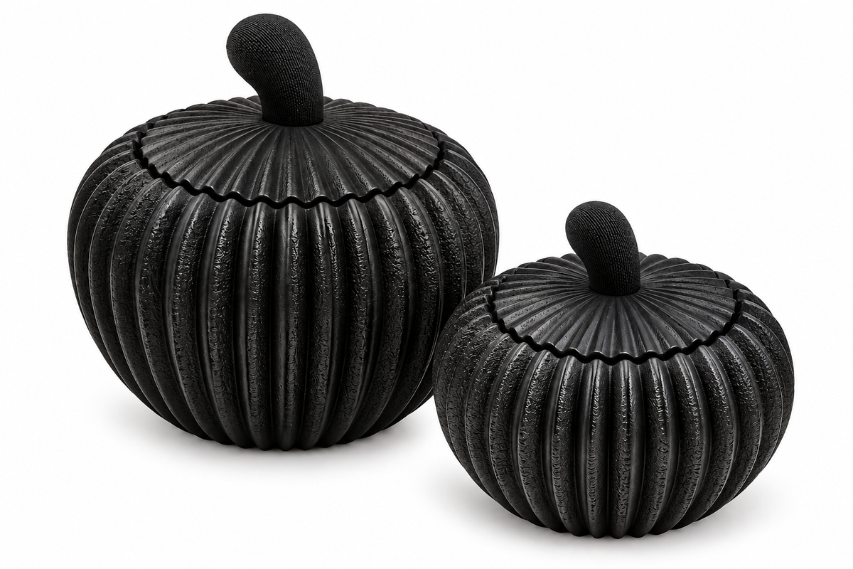 Black Ribbed Pumpkin Storage Jars – Set of Two