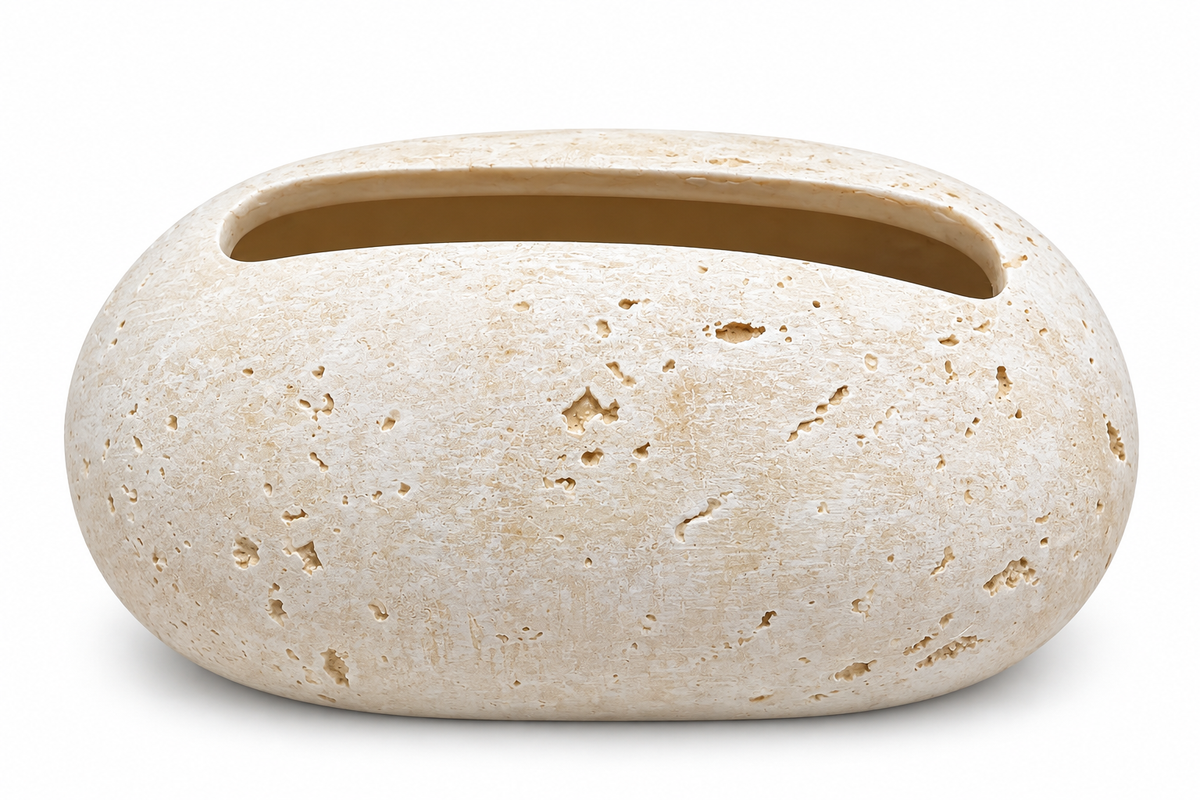 Natural Travertine Oval Tissue Box